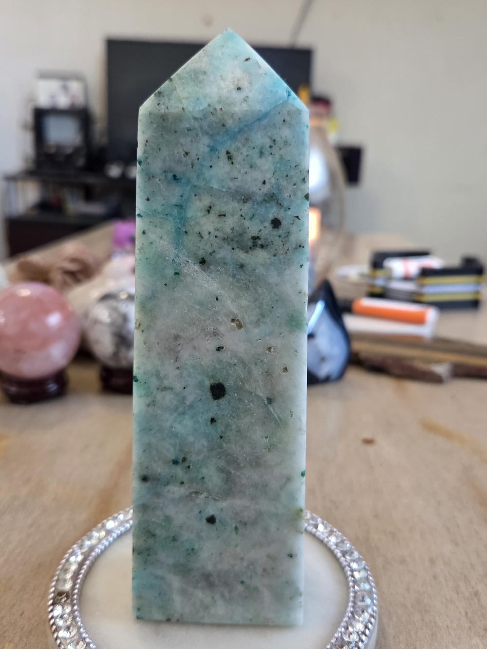 Natural Chrysocolla Blue Green Crystal Point Obelisk Tower #7 New